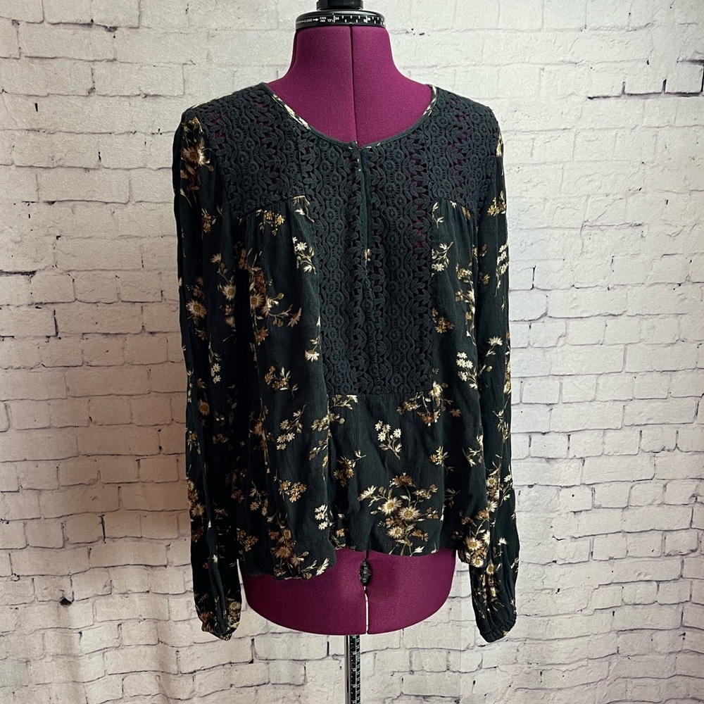 Ralph Lauren Denim And Supply size large long sleeve boho blouse black floral